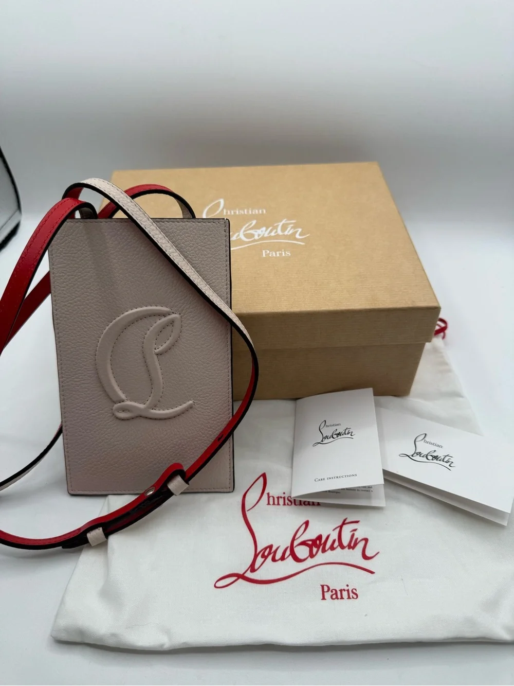 NWT full inclusion Christian louboutin leather by my side phone pouch